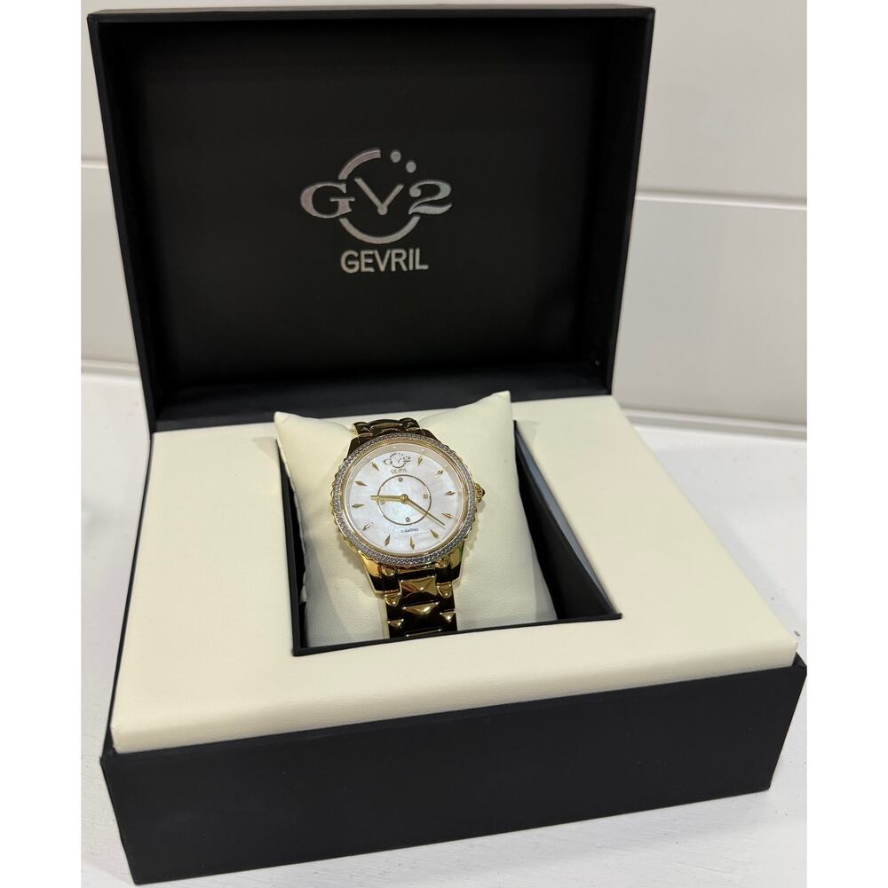 GV2 Gevril Women's Siena Swiss Quartz Ion Plating Gold-Tone Bracelet Watch 38mm